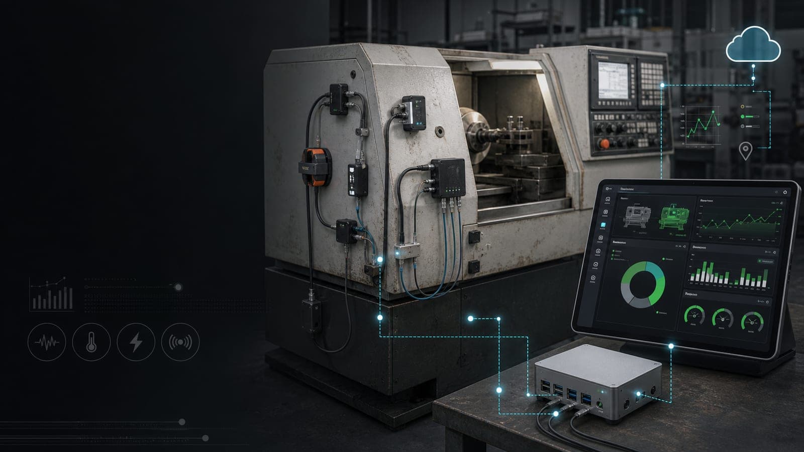 Mevcut sanayi makinesine eklenen IoT modülleri ve izleme paneli